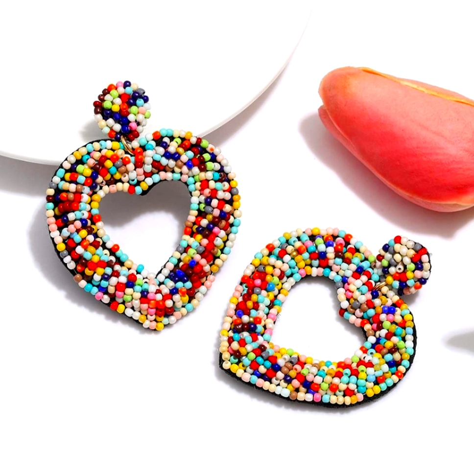 Sprinkle Heart Handmade Beaded Earrings 28$